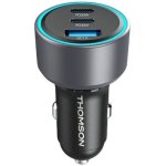 Thomson Cargador De Coche 60w Gan: 2x Usb-c Pd 30w + 1x Usb-a Qc 3.0, Compatible 12v/24v, Negro, Carga Simultánea