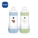 Mam Easy Start Biberón Anticólico 260 Ml Pack 2 Flow 2 Ocean & Sable, Tetina De Silicona Suave, Base Ventilada Anti-colic, Auto-esterilizable Microondas, Sin Bpa