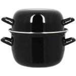 Thekitchenette Olla Para Mejillones De Esmaltado Negro 2,7 L Con Tapa Reversible, Compatible Con Placas De Inducción, Apta Para Lavavajillas