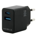 Chargeur de voiture Mobilis 30W USB-A et USB-C Noir