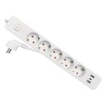 Régua de tomadas EQUIP 245555 5 tomadas 2 USB-A 1 USB-C com proteção e interruptor