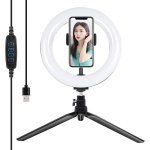 Lámpara de Aro LED Puluz PKT3073B 20 cm con Soporte para Móvil