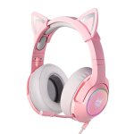Casque ONIKUMA K9 avec câble USB RGB, micro ajustable, design gaming rose
