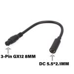Cavo Adattatore Femmina 5,5x2,5 mm a GX12 8 mm 3 Poli Femmina