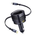 Auto-Ladegerät Baseus 90W Schwarz mit Integrierten USB-C- und Lightning-Kabeln