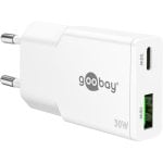 Ladegerät Goobay Dual USB-C und USB-A 30W GaN Weiß