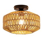Lampe de plafond en rotin style boho Autrucker E27 30 cm