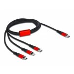 Cavo di ricarica USB 3 in 1 Delock USB Type-C a Lightning/Micro USB/USB Type-C 1 m nero/rosso