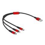 Cavo di ricarica USB 3 in 1 DeLOCK Tipo-A a Lightning/2 x USB Type-C 30 cm Nero/Rosso