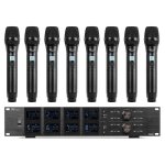 Micrófono Power Dynamics PD528 inalámbrico UHF con 8 canales y receptor rack