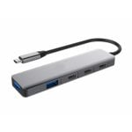 Hub DLH 5 ports 10 Gbps USB-C DY-TU5200 avec câble 16 cm 100 W gris