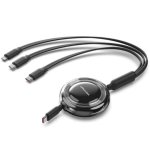 Cabo USB-C Retrátil Vention 3-em-1 100W 480Mbps 1,1m Preto
