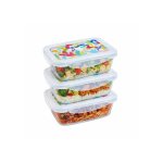 Set De 3 Fiambreras Rectangulares Pyrex De Vidrio Borosilicato 0,80 L Con Tapas Herméticas Multicolor