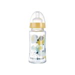 Thermobaby Emotion Biberón De Cristal 230 Ml Cuello Ancho Con Tetina Silicona Flujo Medio (m) Redonda, Sistema Anti-cólico, Sin Bpa, Apto 0-24 Meses, Tapa Protectora