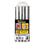 Diager Juego De Brocas Sds-plus 4g4 Para Hormigón, 5 Piezas: Ø6-12 Mm X 160 Mm, 4 Cortes, Punta 150°, En Estuche De Plástico