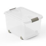 Caja De Almacenaje De Plástico Transparente Con Ruedas Y Tapa, Capacidad 70 L, Medidas: 63x45x38 Cm