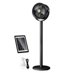Autrucker Solar Standventilator Tragbar 4000mAh Akku 5 Stufen LED Höhenverstellbar