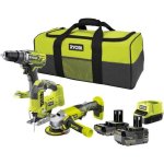 Kit Ryobi ONE+ 3 Utensili a Batteria: Trapano Brushless R18DD3-0, Angolatrice 115mm R18AG-0, Seghetto Alternativo R18JS-0