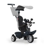 Tricyclette Évolutive Smoby Baby Driver 3-en-1 Gris avec Manette Ajustable, Frein, Coussin Détachable et Capote 360°