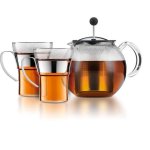 Caffettiera a Pressione Bodum Assam 1L Vetro Borosilicato con Filtro Acciaio e 2 Tazze
