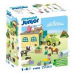 Playmobil Junior Bauernhof mit Traktor Anhänger Tiere 71656 53 Teile
