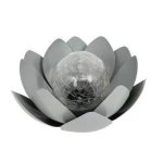 Lâmpada Solar Decorativa Nenúfar Galix 25 cm Metal Cinza Vidro Craquelado