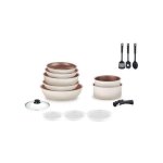 Batería de cocina Arthur Martin 18 piezas aluminio antiadherente beige inducción