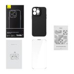 Custodia Baseus Synthetic Fiber Series TPU nera per iPhone 14 Pro con vetro temperato