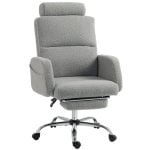 Homcom Silla De Escritorio Con Reposapiés Tapizada En Borreguito Gris Claro