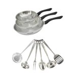 Pfannen- und Küchengeräteset Fackelmann Geneva Edelstahl 18/8 3 Pfannen + 6 Utensilien PFAS-frei Induktion