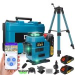Laserwaage 4D 16 Linien Grün 360° Selbstnivellierend mit Stativ 1m und 2 Akkus Kompatibel Makita 18V