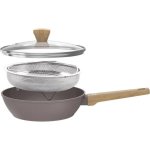 Bratpfanne Arthur Martin AM9910 24 cm Keramikbeschichtung Taupe mit Glasdeckel und Dampfkorb