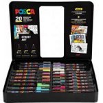 Caja metálica 20 rotuladores Uni-posca UNI-BALL tamaños 1mm-3mm-5mm
