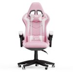 Chaise de bureau Naspaluro ergonomique réglable rose blanc