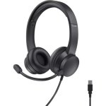 Casque Trust Roha II USB-A avec micro, filaire, usage bureau, noir