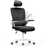Chaise de Bureau Ergonomique Naspaluro - Accoudoirs Repliables 90° - Support Lombaire - Réglable en Hauteur - Blanche