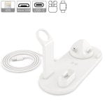 4-in-1 Ladestation mit kabelloser Qi-Ladung, drehbarer Lightning, USB-C und Micro-USB-Halterung für Apple Watch und AirPods