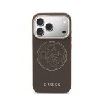 Guess Hülle Lederoptik mit Perforiertem Logo Braun MagSafe kompatibel für iPhone 17 Pro