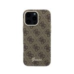 Guess Hülle Polipiel Braun Logo Relief MagSafe Kompatibel iPhone 16 Pro Max