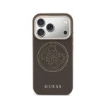 Guess Hülle Lederoptik mit perforiertem Logo Braun MagSafe kompatibel iPhone 17 Pro Max