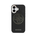 Guess Hülle Lederoptik Logo Perforiert Schwarz MagSafe Kompatibel für iPhone 17