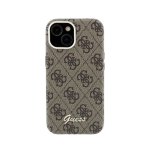 Guess Polipiel Hülle Braun Relieflogo Vollschutz für iPhone 15