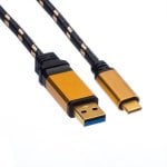 Cable USB Roline 11.02.9093 USB-A a USB-C 2 m nylon oro-negro 5 Gbps