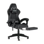 Silla Gaming Naspaluro Ergonómica con Reposapiés y Cojín Lumbar Negra