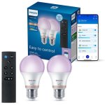 Bombilla Philips LED Inteligente RGB A60 E27 con Mando a Distancia Pack 2 Unidades