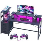 Bureau Gaming Autrucker 148x48 cm Métal LED RGB USB Enchufes