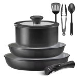 Set di Padelle 9 Pezzi con Manico Rimovibile, Antiaderente Ceramica, Adatto A Induzione E Forno