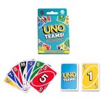 Juego de cartas Mattel UNO Teams para familias y grupos, 2-4 jugadores