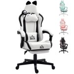 Sedia Gaming Bianca Ergonomica con Design Barba Di Gatto