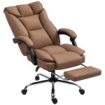 Silla de Escritorio Welltin Ergonómica Con Reposapiés Reclinable 155° Cuero Sintético Marrón